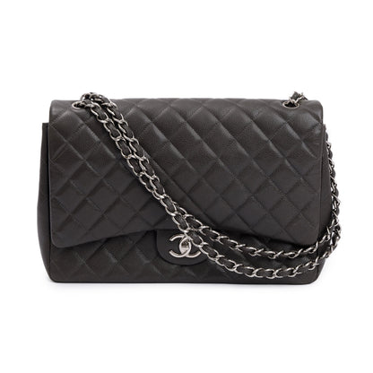 Chanel Grey Quilted Caviar Leather Classic Maxi Double Flap Bag