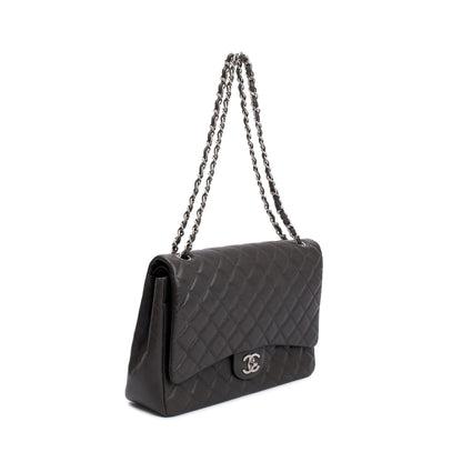 Chanel Grey Quilted Caviar Leather Classic Maxi Double Flap Bag