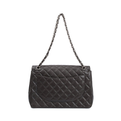 Chanel Grey Quilted Caviar Leather Classic Maxi Double Flap Bag
