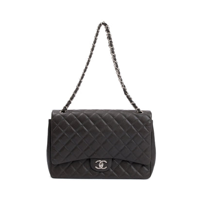 Chanel Grey Quilted Caviar Leather Classic Maxi Double Flap Bag