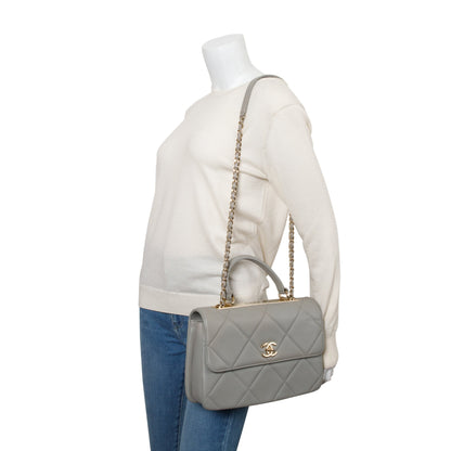 Chanel Grey Quilted Lambskin Trendy CC Medium Top Handle Flap Bag