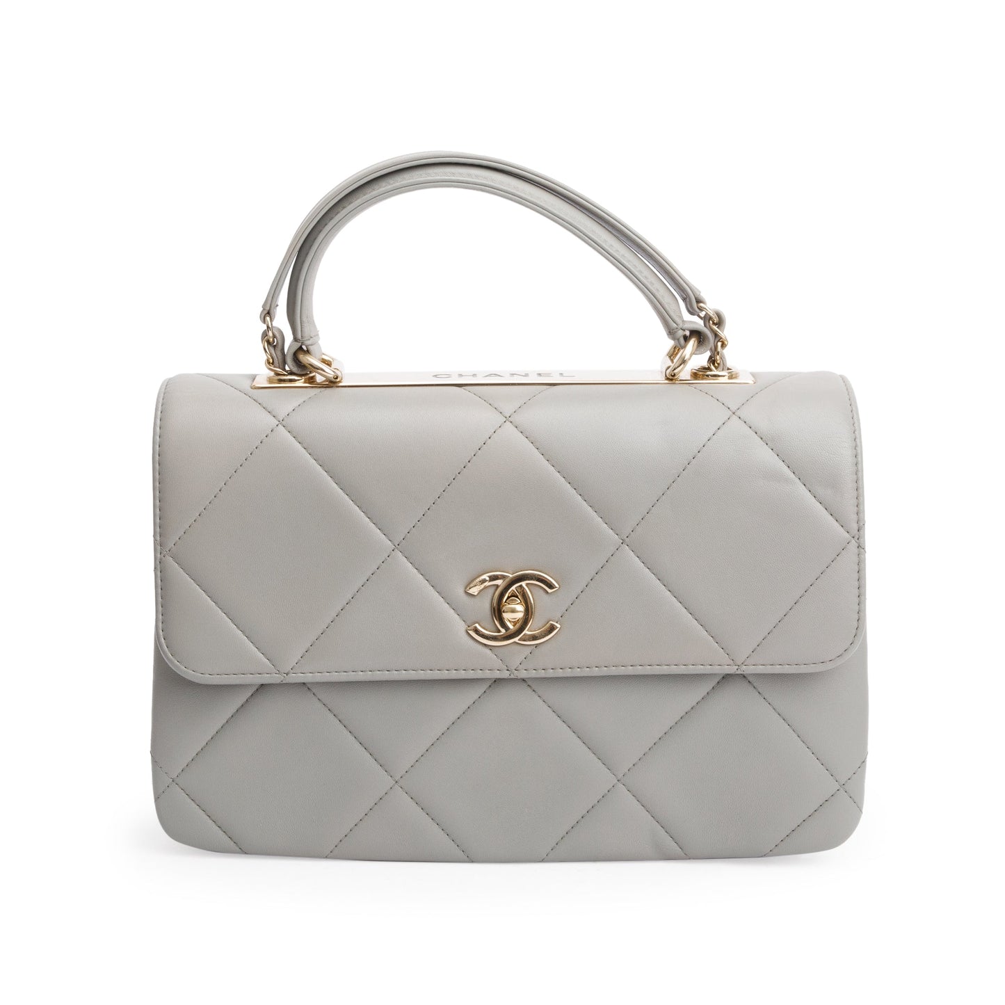 Chanel Grey Quilted Lambskin Trendy CC Medium Top Handle Flap Bag