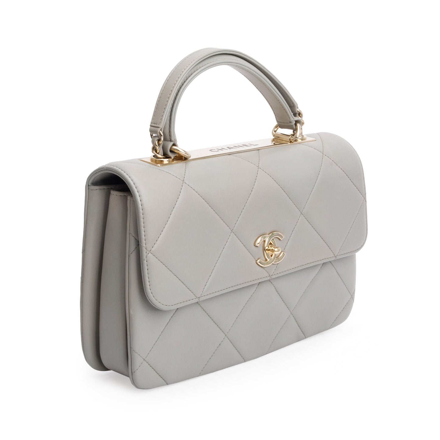 Chanel Grey Quilted Lambskin Trendy CC Medium Top Handle Flap Bag