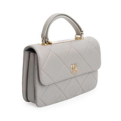 Chanel Grey Quilted Lambskin Trendy CC Medium Top Handle Flap Bag