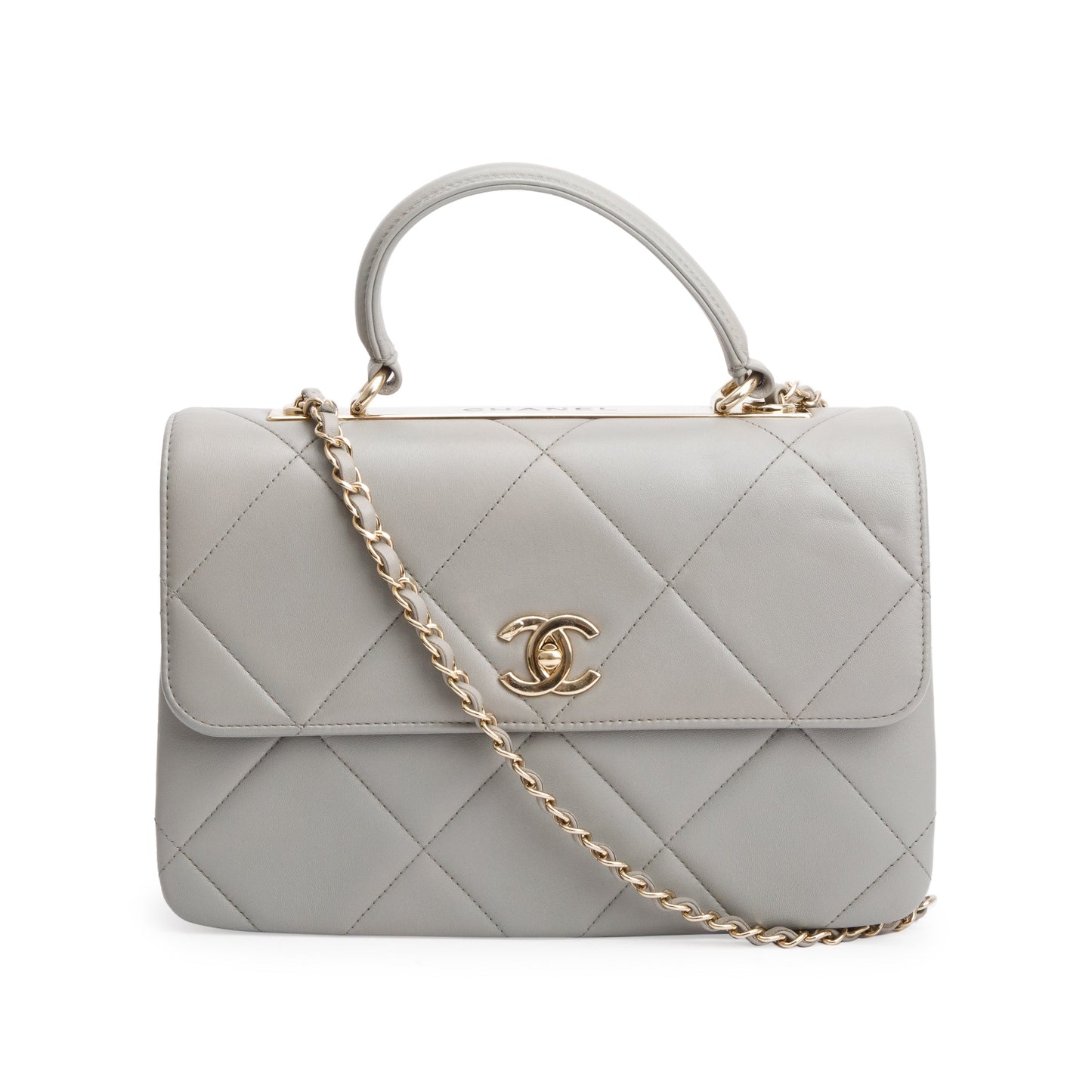 Chanel Grey Quilted Lambskin Trendy CC Medium Top Handle Flap Bag