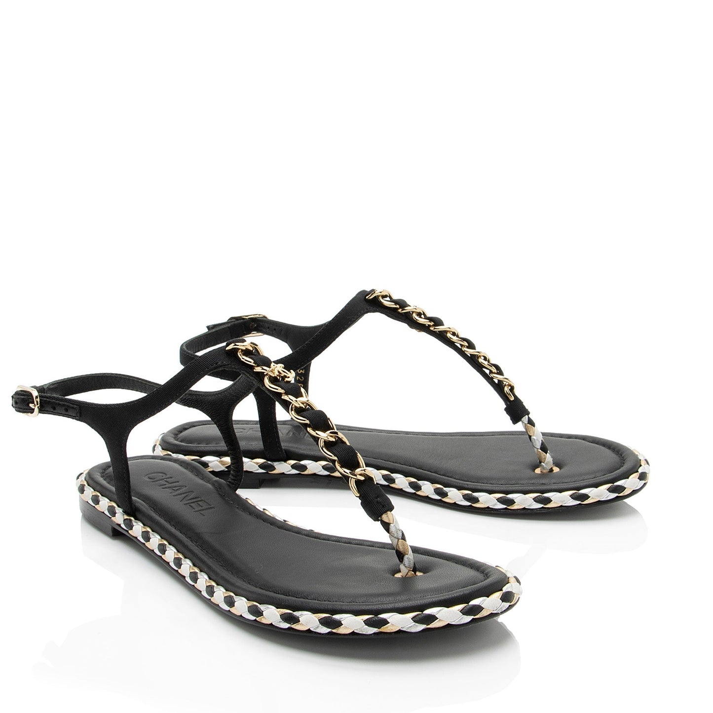 Chanel Grosgrain Chain Thong Sandals  - Size 7C / 37C