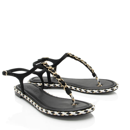 Chanel Grosgrain Chain Thong Sandals  - Size 7C / 37C