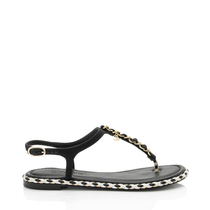 Chanel Grosgrain Chain Thong Sandals  - Size 7C / 37C
