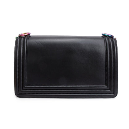 Chanel Iridescent Metal Black Lambskin Leather LED Medium Boy Bag