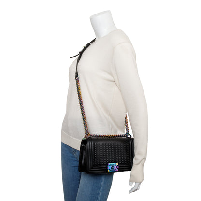Chanel Iridescent Metal Black Lambskin Leather LED Medium Boy Bag