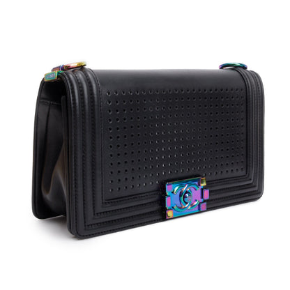 Chanel Iridescent Metal Black Lambskin Leather LED Medium Boy Bag