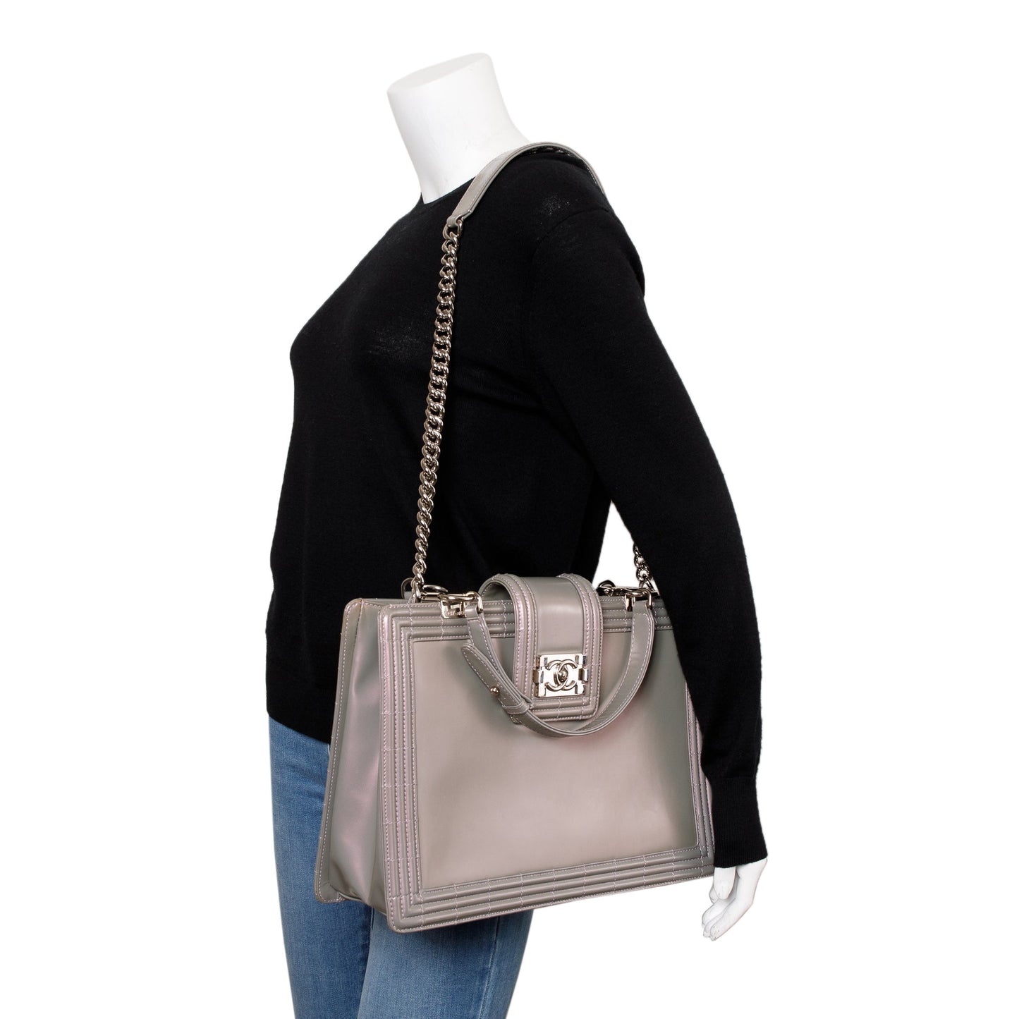 Chanel Iridescent Patent Leather Reverso Boy Shopping Tote