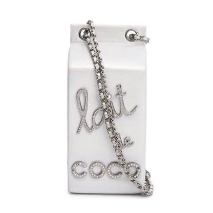 Chanel Iridescent Silver Goatskin Leather Faux Pearl & Strass Lait de Coco Milk Carton Bag