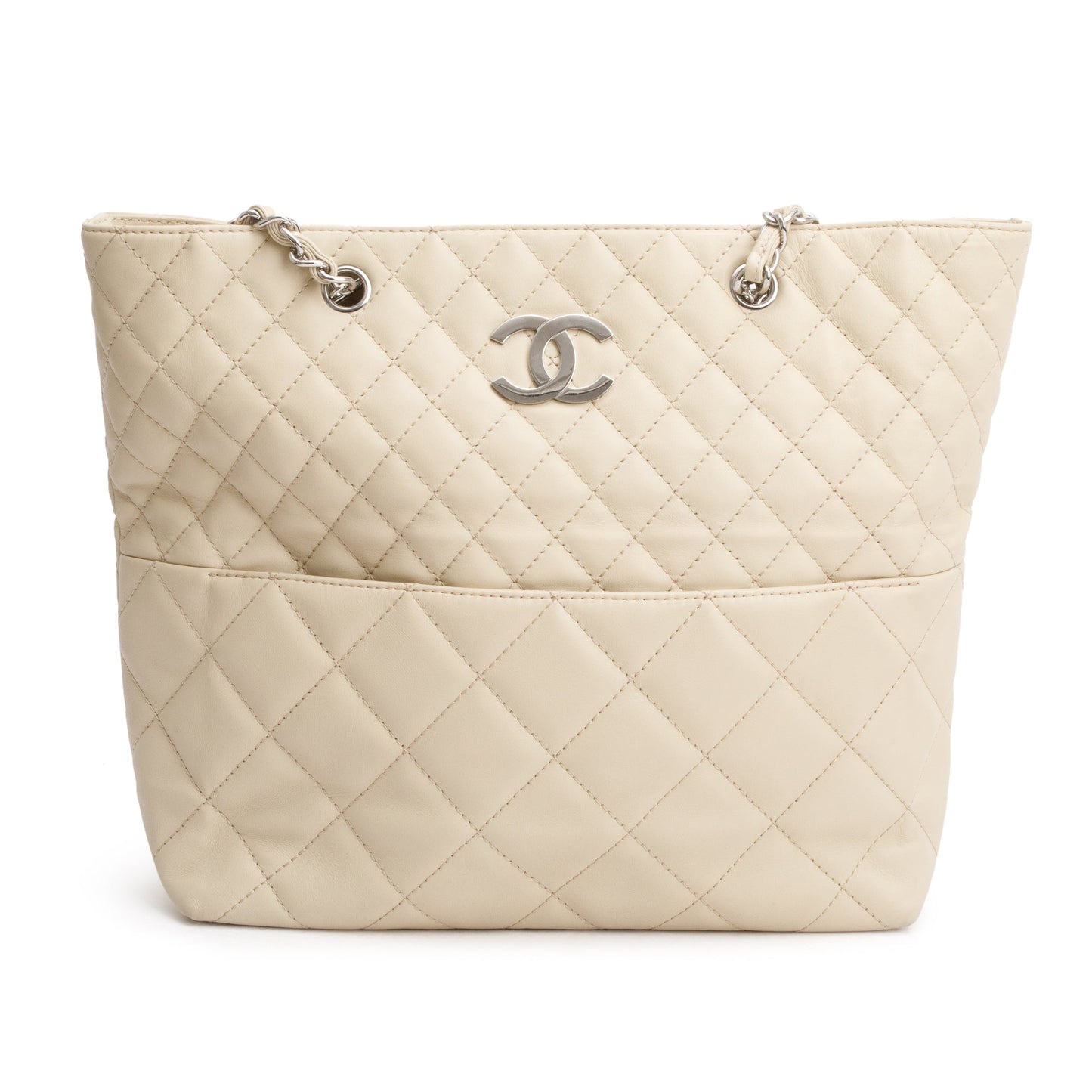 Chanel Ivory Quilted Calfskin Leather In the Business North South Tote