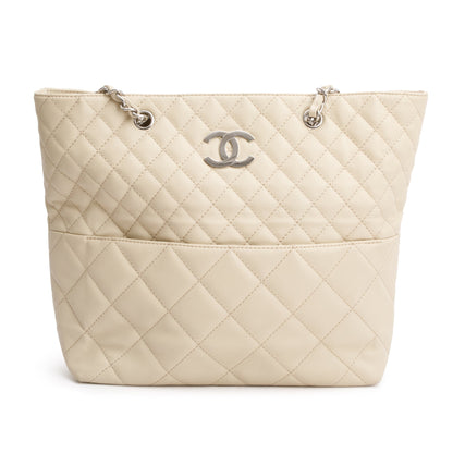 Chanel Ivory Quilted Calfskin Leather In the Business North South Tote