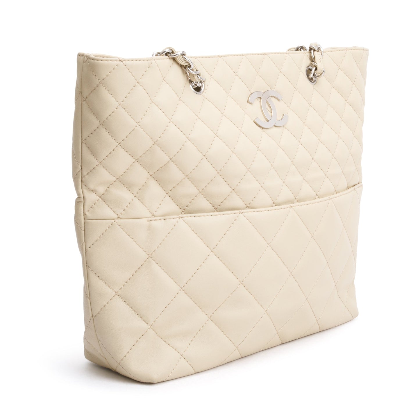 Chanel Ivory Quilted Calfskin Leather In the Business North South Tote