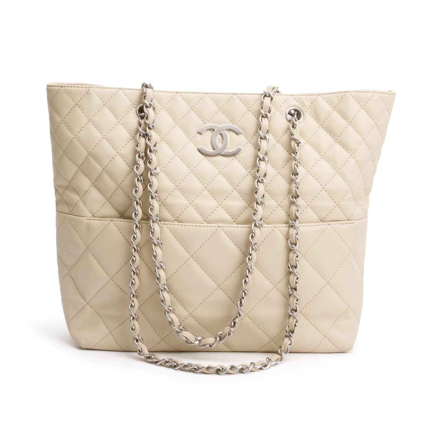 Chanel Ivory Quilted Calfskin Leather In the Business North South Tote