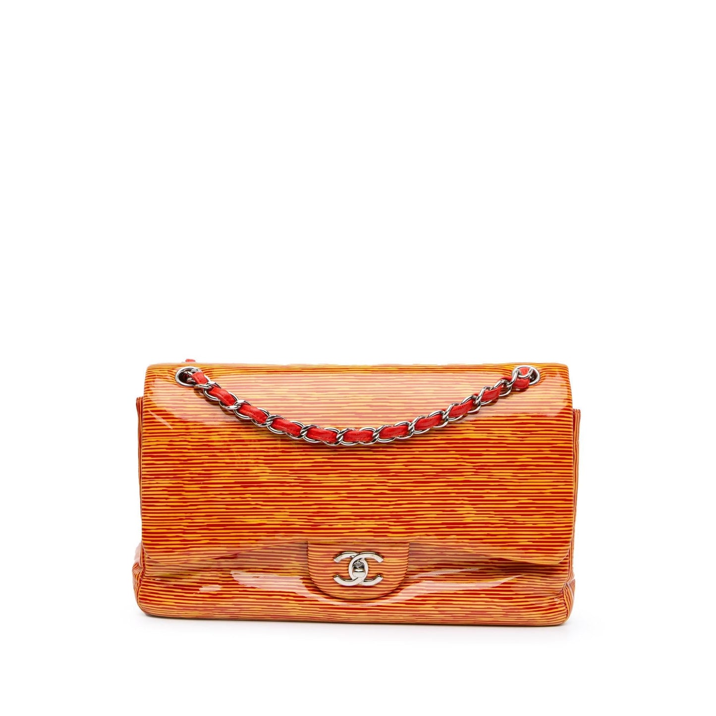 Chanel Jumbo Classic Patent Stiped Double Flap