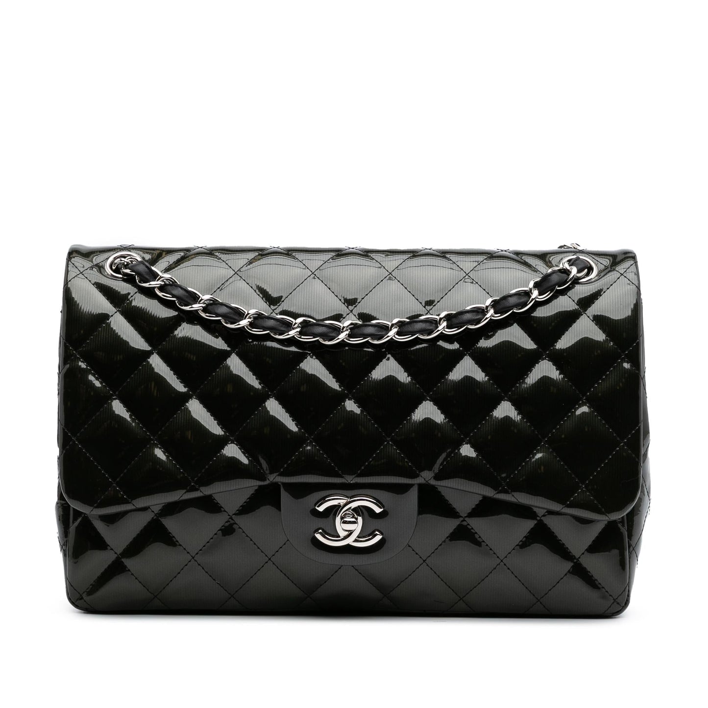 Chanel Jumbo Classic Striped Patent Double Flap