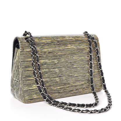 CHANEL Patent Calfskin Striped Jumbo Double Flap