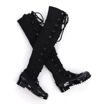 CHANEL CC LACE-UP KNEE HIGH SNOW BOOTS