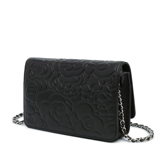 Chanel Lambskin Camellia Embossed Wallet On Chain (SHG-Jgwe48)