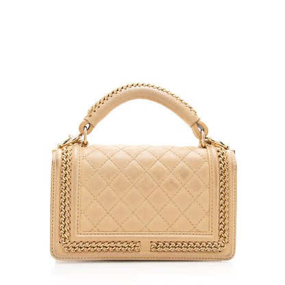 Chanel Lambskin Chain Top Handle Small Boy Bag (SHF-18238)