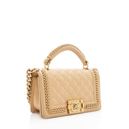 Chanel Lambskin Chain Top Handle Small Boy Bag (SHF-18238)