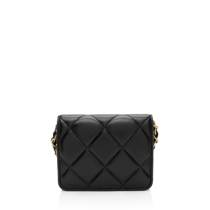 Chanel Lambskin Diamond Lock Card Holder on Chain