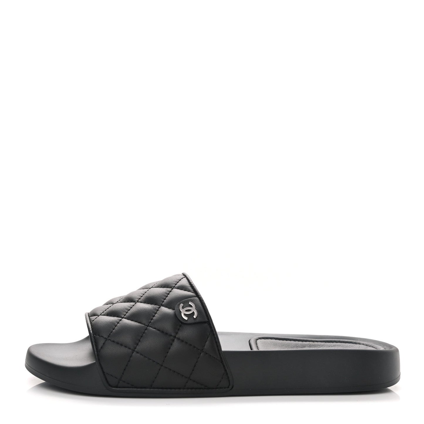 CHANEL INTERLOCKING CC LOGO LAMBSKIN LEATHER SLIDES