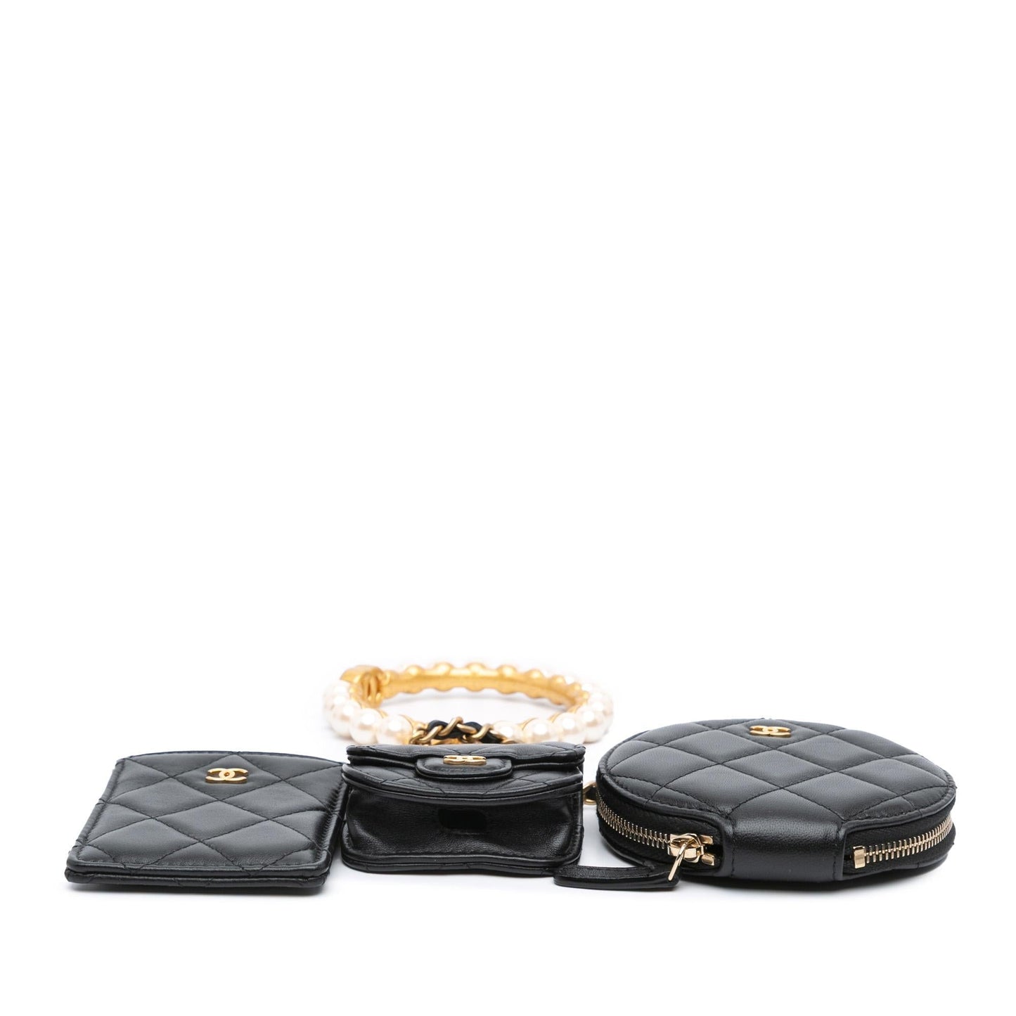 Chanel Lambskin Pearl Crown CC Wristlet Multi Pouches