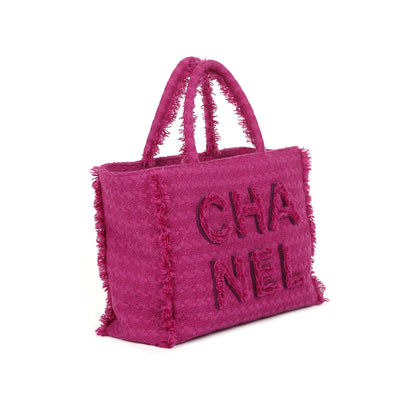 Chanel Large Giant Logo Tweed Shopping Tote