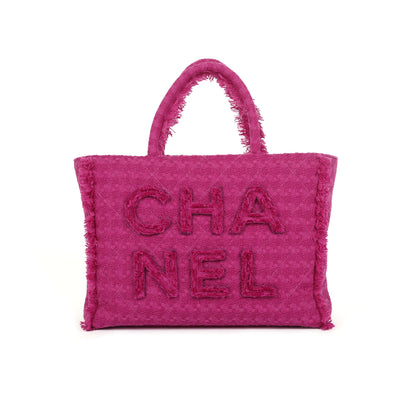 Chanel Large Giant Logo Tweed Shopping Tote
