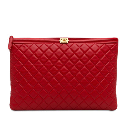Chanel Large Lambskin Boy Zip Pouch (SHG-ZB17in)