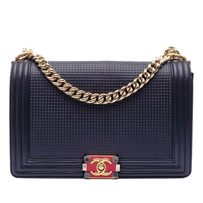 Chanel Large Lambskin Embossed Boy Cube Flap