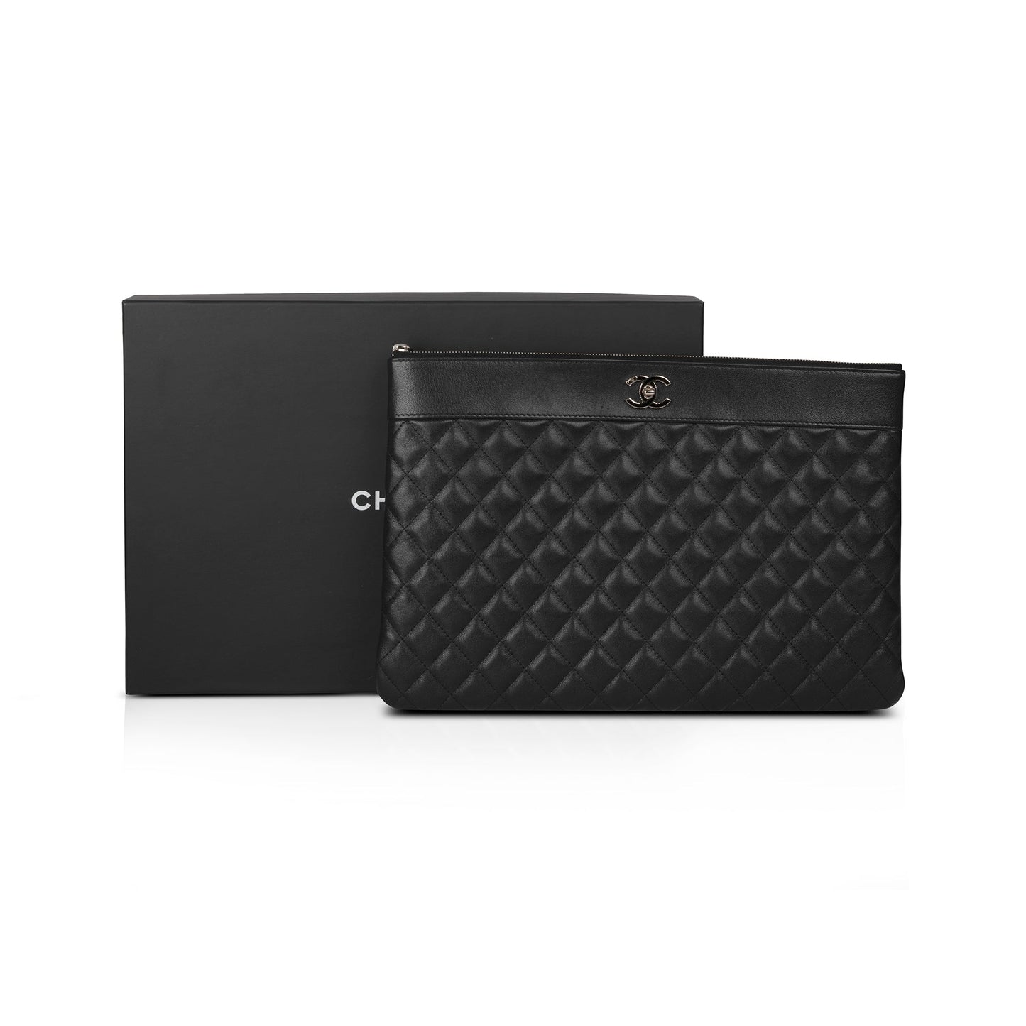 Chanel Large Mademoiselle Quilted Lambskin Leather O-Case Clutch