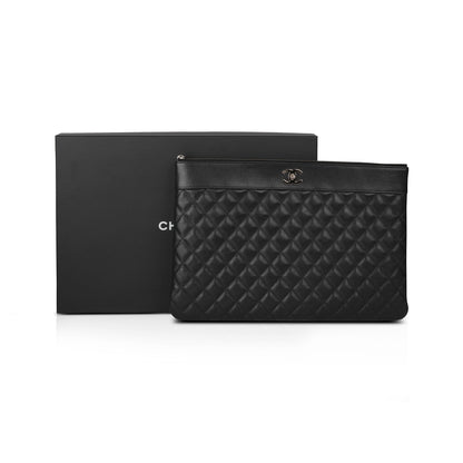 Chanel Large Mademoiselle Quilted Lambskin Leather O-Case Clutch