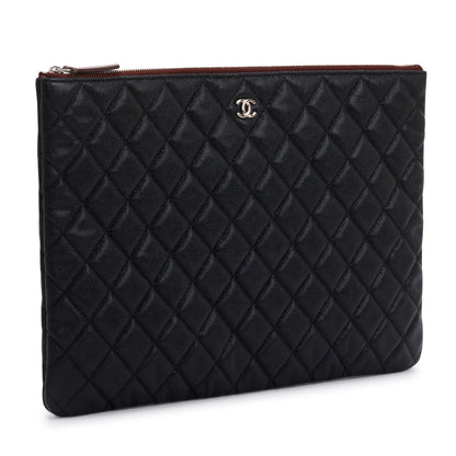 Chanel Large Quilted Caviar Leather O-Case Clutch