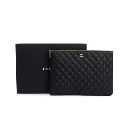 Chanel Large Quilted Caviar Leather O-Case Clutch