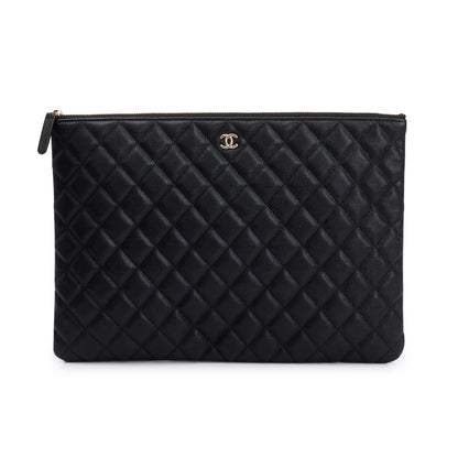 Chanel Large Quilted Caviar Leather O-Case Clutch