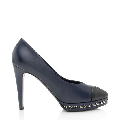 Chanel Leather CC Cap Toe Chain Platform Pumps - Size 10.5 C / 40.5 C - FINAL SALE (SHF-vBjRc5)