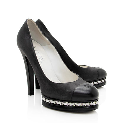 Chanel Leather CC Cap Toe Chain Platform Pumps - Size 11 / 41 (SHF-19331)