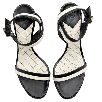 Chanel Bicolor Leather Wrap Sandals - Size 8.5 / 38.5