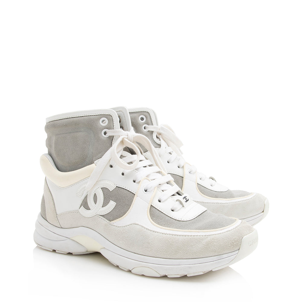 Chanel Leather Suede High Top Trainer Sneakers  - Size 9 / 39 (SHF-16038)