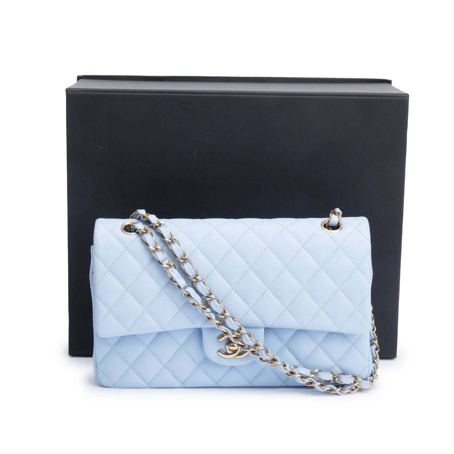 Chanel Light Blue Quilted Caviar Leather Classic Medium Double Flap Bag