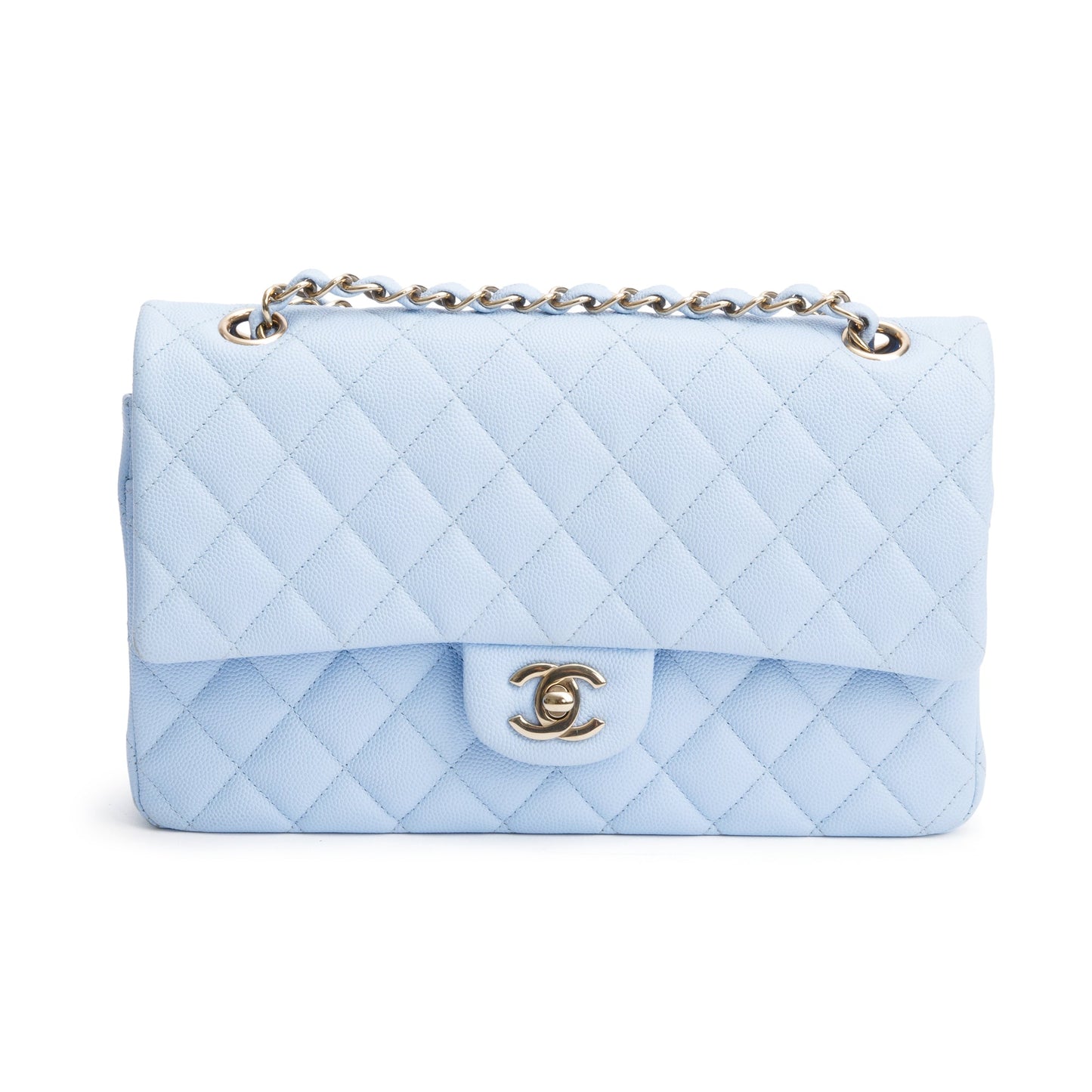 Chanel Light Blue Quilted Caviar Leather Classic Medium Double Flap Bag