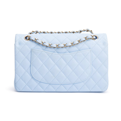 Chanel Light Blue Quilted Caviar Leather Classic Medium Double Flap Bag