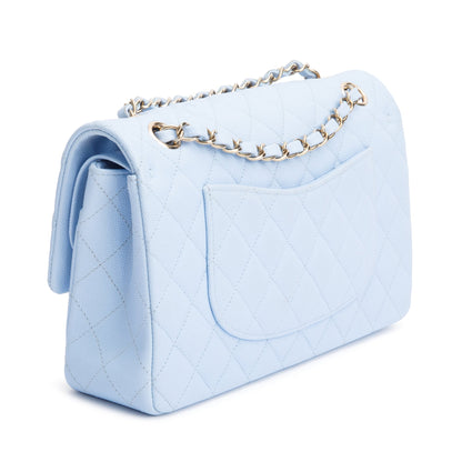 Chanel Light Blue Quilted Caviar Leather Classic Medium Double Flap Bag