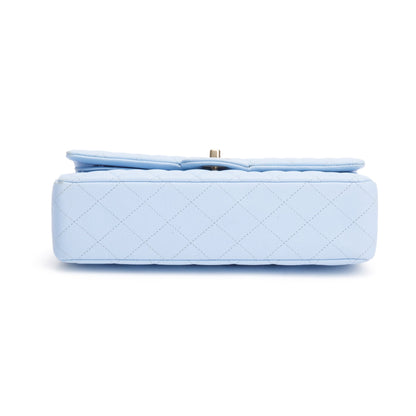 Chanel Light Blue Quilted Caviar Leather Classic Medium Double Flap Bag