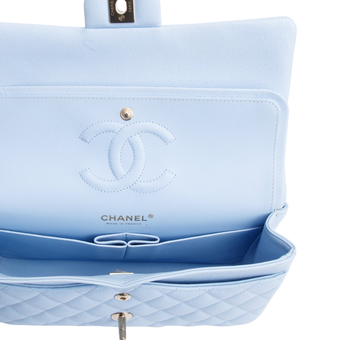Chanel Light Blue Quilted Caviar Leather Classic Medium Double Flap Bag